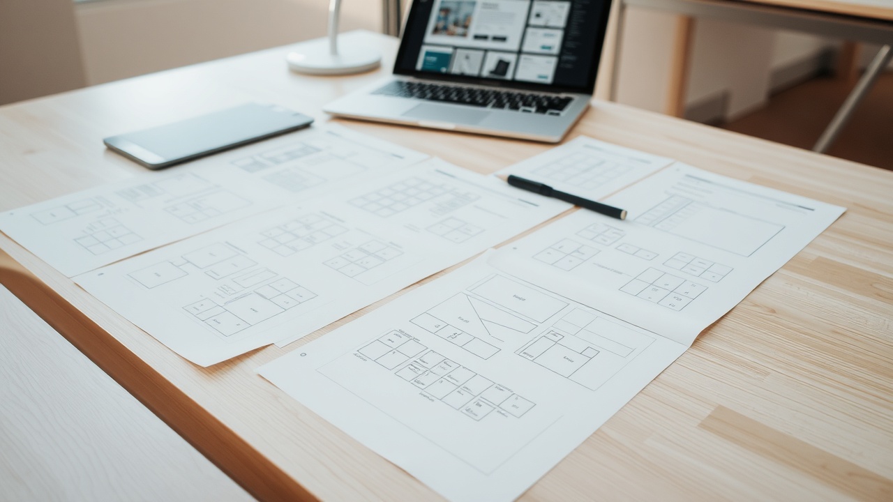 Designer sketching wireframes on a clean desk